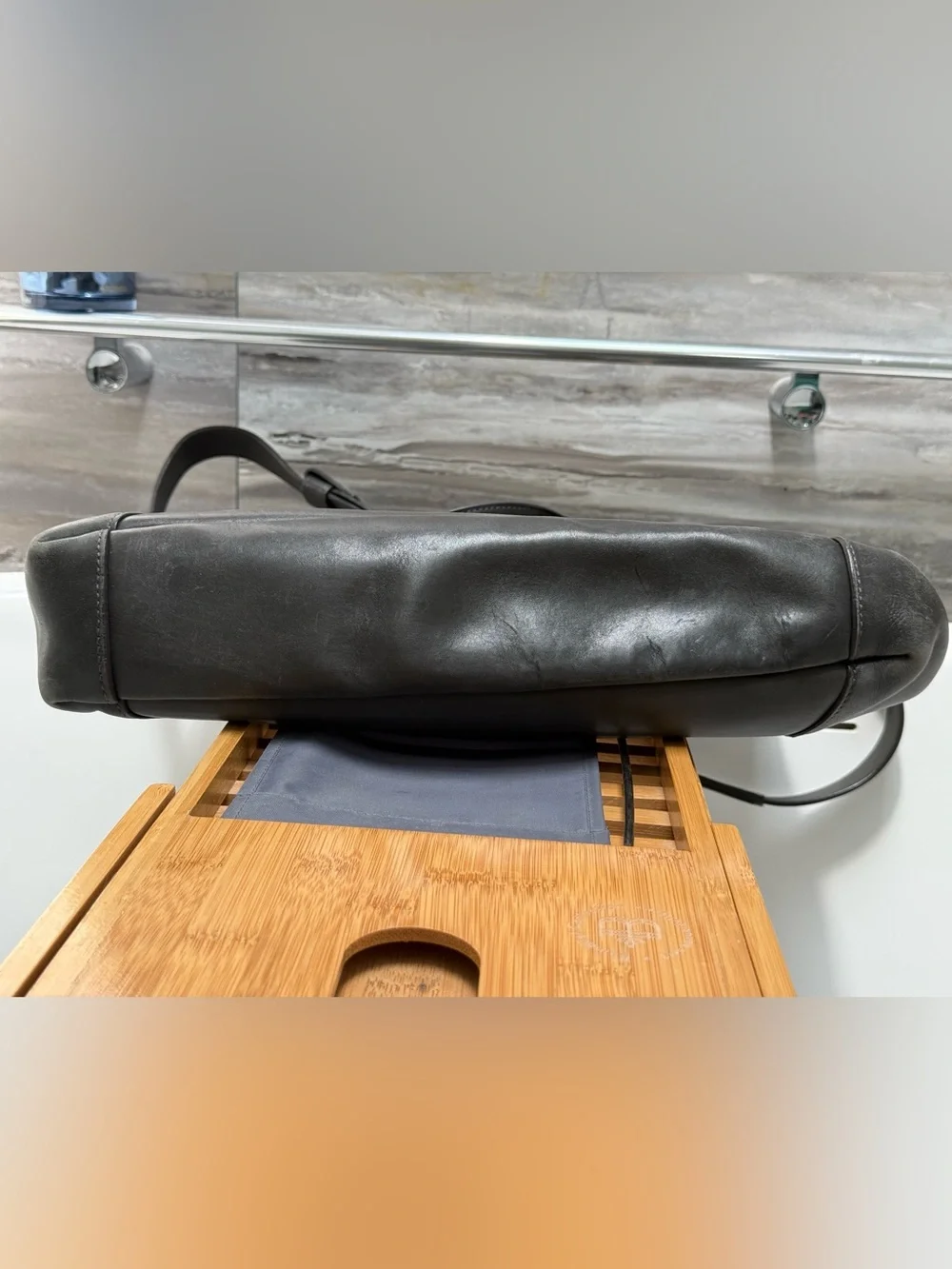 Huge Tumi Gray Leather Cross-body Tote Bag with Adjustable Strap